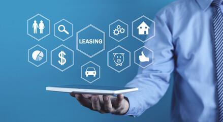 Man holding tablet computer. Leasing. Business concept