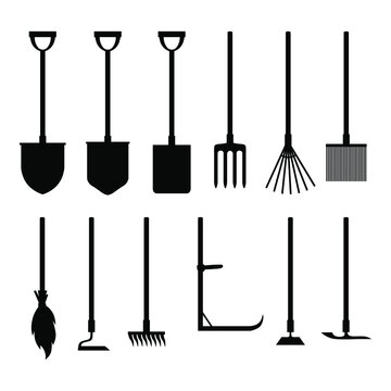 Vector illustration of garden tools silhouettes set