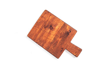 Empty wood cutting board on white isolated background for food cooking in vintage.
