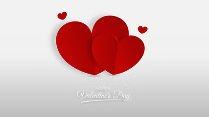 Valentine background with heart shape and gold lines 3d paper cutting style. vector illustration.