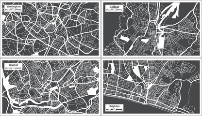 Bristol, Belfast, Brighton and Birmingham Great Britain City Maps Set.