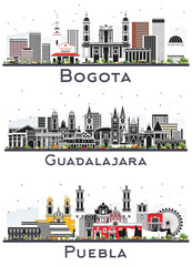 Guadalajara, Puebla Mexico and Bogota Colombia City Skylines Set.
