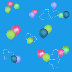 background with color balloons isolated on blue