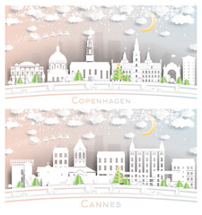 Cannes France and Copenhagen Denmark City Skyline Set.