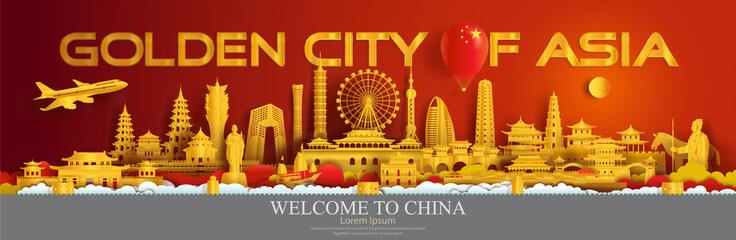Travel China landmarks of Beijing, Shanghai, Taiwan, Xi'an, Macao, Taiwan.