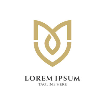Shield letter MV monogram logo template with simple flat concept