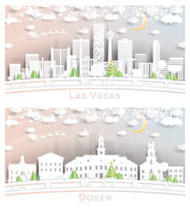 Dover Delaware and Las Vegas Nevada USA City Skyline Set.