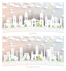 Caracas Venezuela and Lima Peru City Skyline Set.