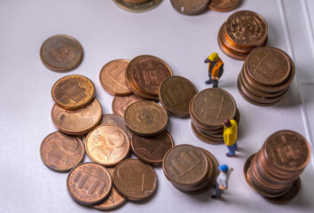 Check stacks of coins, depository bank clersk concept.