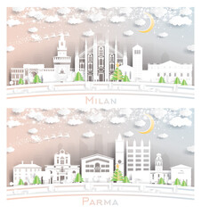Parma and Milan Italy City Skyline Set.