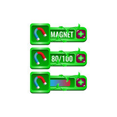 set of nature leaves game ui magnet bar power ups mana with numeric and progress bar additional panel for gui asset elements vector illustration