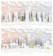 Fototapeta premium Santiago Chile and Panama City Skyline Set.