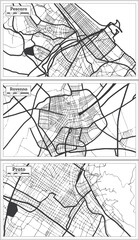 Prato, Ravenna and Pescara Italy City Map Set in Black and White Color in Retro Style.