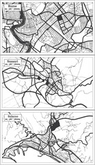 Obraz premium Sassari, Salerno and Rome Italy City Map Set in Black and White Color in Retro Style.