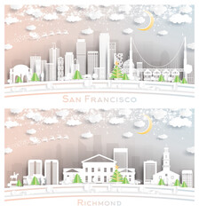 Richmond Virginia and San Francisco California USA City Skyline Set.