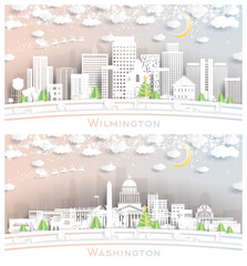 Washington DC and Wilmington Delaware USA City Skyline Set.