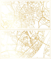 Obraz premium Volgograd and Yekaterinburg Russia City Map Set in Retro Style in Golden Color.