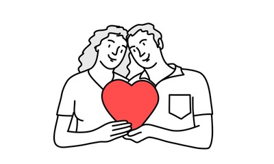 Happy man and woman holding heart.