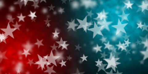 Abstract red and light blue background with flying stars