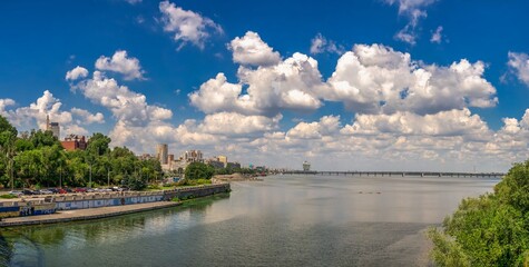 Fototapeta na wymiar Dnieper river and embankment of Dnipro in Ukraine