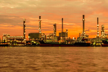 Obraz na płótnie Canvas Morning sunrise at Oil Refinery Power Plant, Phra Khanong, Bangkok, Thailand.