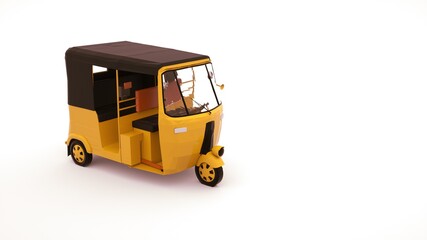 Obraz na płótnie Canvas 3d illustration of a rickshaw car, a vehicle for transporting people. Tuk tuk car, design element isolated on white background.