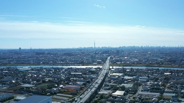 空撮、4K、東京への道、日本、前進