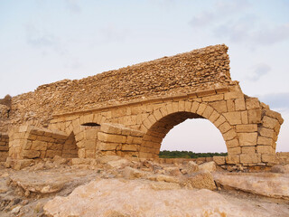 Ruins of Ancient Roman Aqueduct in Caesarea, Israel