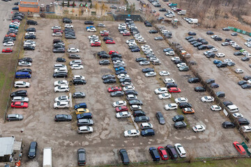 Outdoor parking lot with semi-durable surface, top view