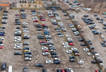 Outdoor parking lot with semi-durable surface, top view