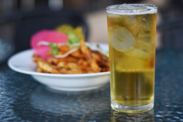 Drinks on the table With a snack plate nearby