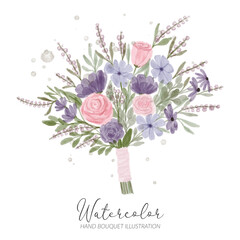 watercolor rose flower hand bouquet illustration