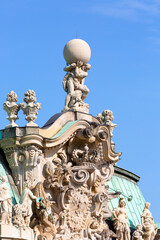 Fototapeta na wymiar 18th century baroque Zwinger Palace, polish coat of arms on the Wallpavillon, Dresden, Germany