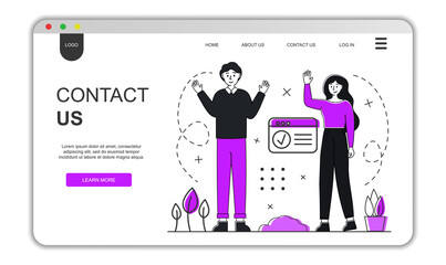 Contact us landing page concept. Web page design. Contact Us flat vector illustration concept,can be used for landing page, ui, web, app intro card, editorial, flyer, and banner