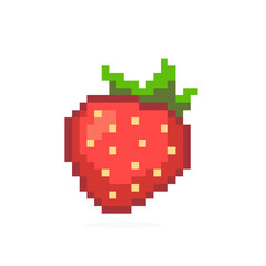 Pixel strawberry image. Fruits pixel in Vector Illustration for game assets and cross stitch pattern