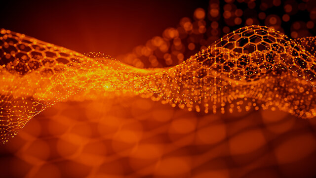 Medical Innovation concept. Scientific information represented as a High Tech Futuristic Particle Network. Abstract background. 3D render