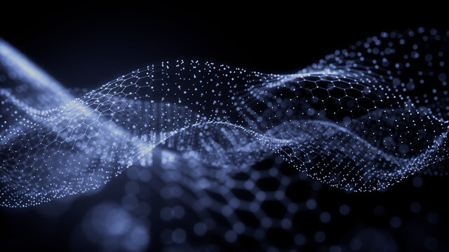 Medical Innovation concept. Scientific information represented as a High Tech Futuristic Particle Network. Abstract background. 3D render