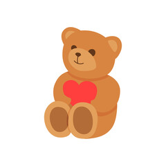 Fototapeta premium Funny teddy bear holds a heart in its paws. Valentine's Day concept, hand drawn vector illustration isolated on white.