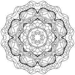 Hand drawn zentangle circular ornament for coloring page.