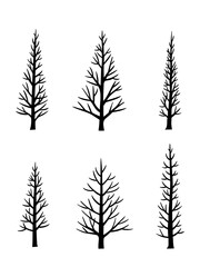 Fototapeta premium hand drawn silhouette side view Pine tree vector set.