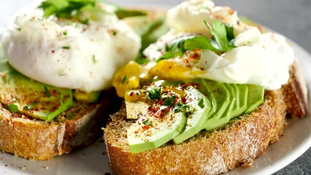 bread avocado, poached egg sandwich