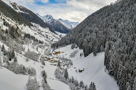 Aerial view of Vallunga in Tartano Valley in Valtellina, Italy