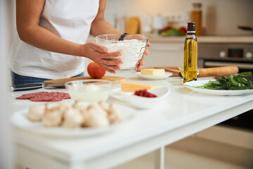 Obraz na płótnie Canvas Preparing the ingredients for making dough at home