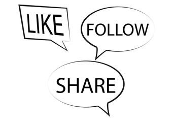 Bocadillos vacíos de gustar, seguir y compartir.