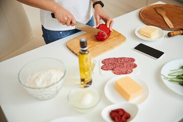 Making everything ready for delicious home pizza