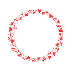 Wreath made from doodle hearts. Cute round border with space for text. 