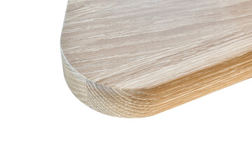 Elegant writing desk made with bleached solid oak timber against white background, extreme closeup