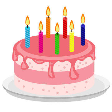 Holiday cake with candles. Vector illustration on the theme of festive treats for the birthday.