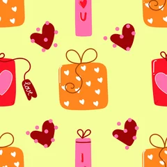 Foto op Plexiglas Hand drawn seamless pattern of gift boxes with hearts, Valentines day concept. © ERMOSA