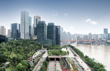 Fototapeta na wymiar Chongqing city skyline, modern bridges and skyscrapers.